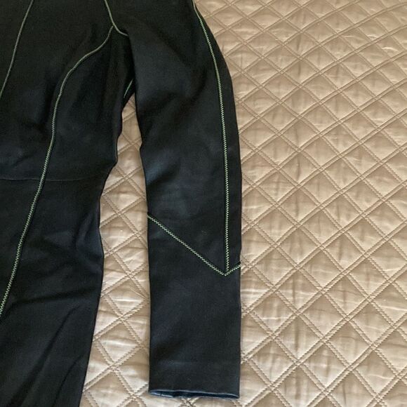 T by Alexander Wang Long Sleeve Black Leather Mini Dress/Green Stitching. Size 2 - Picture 3 of 7